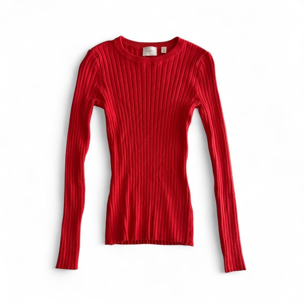 Cozy Bright Red Knit Long-sleeve